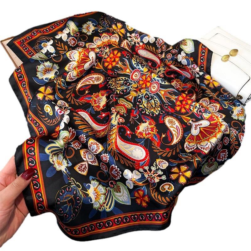 Этнический ретро-стиль, небольшой квадратный шарф, искусственный шелковый шарф, платок на голову, женский шарф, печатный шарф для защиты шеи, профессиональный шарф