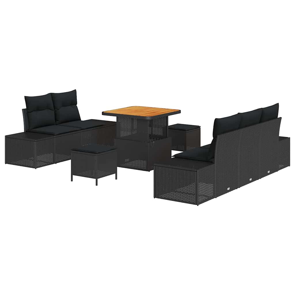 Garden Sofa Set with Cushions 8 pcs Black Poly Rattan