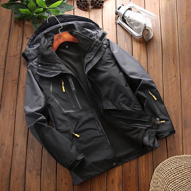 Men's Winter 3-in-1 Fleece-lined Warm Windproof and Waterproof Outdoor Jacket Sportswear Ski Camping Jacket Mountaineering Jacket