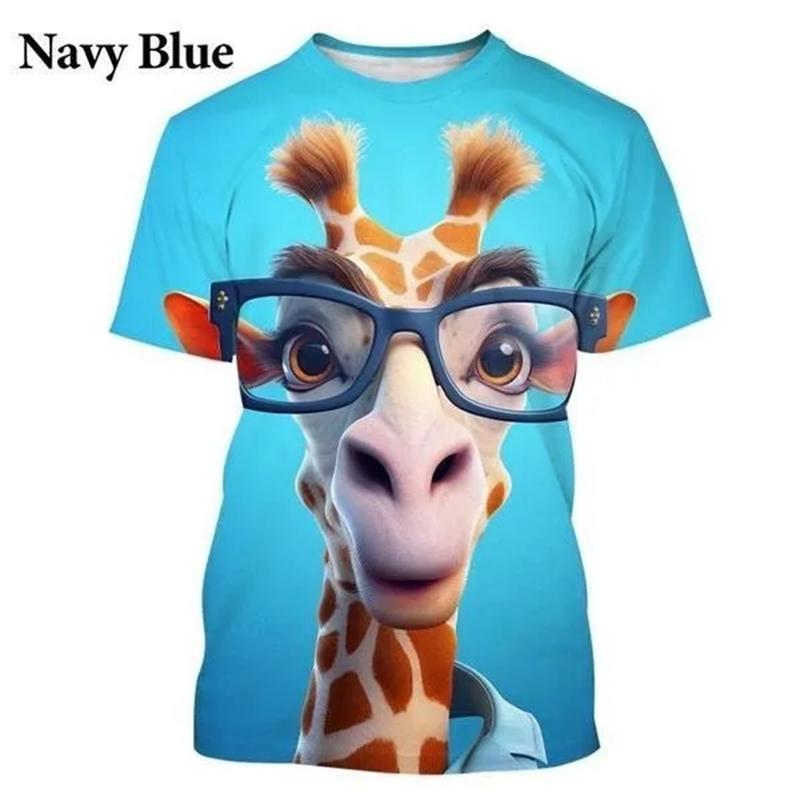 Funny Giraffe 3D Printed Men's T-shirt Cartoon Animal Hip Hop Casual Street Men's And Women's T-Shirt Tops