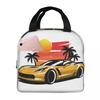 Yellow Corvette Z06 Sunset Palms Insulated Lunch Bag for Kids Cooler Thermal Food Box Tote Leakproof Lunch Boxes Container