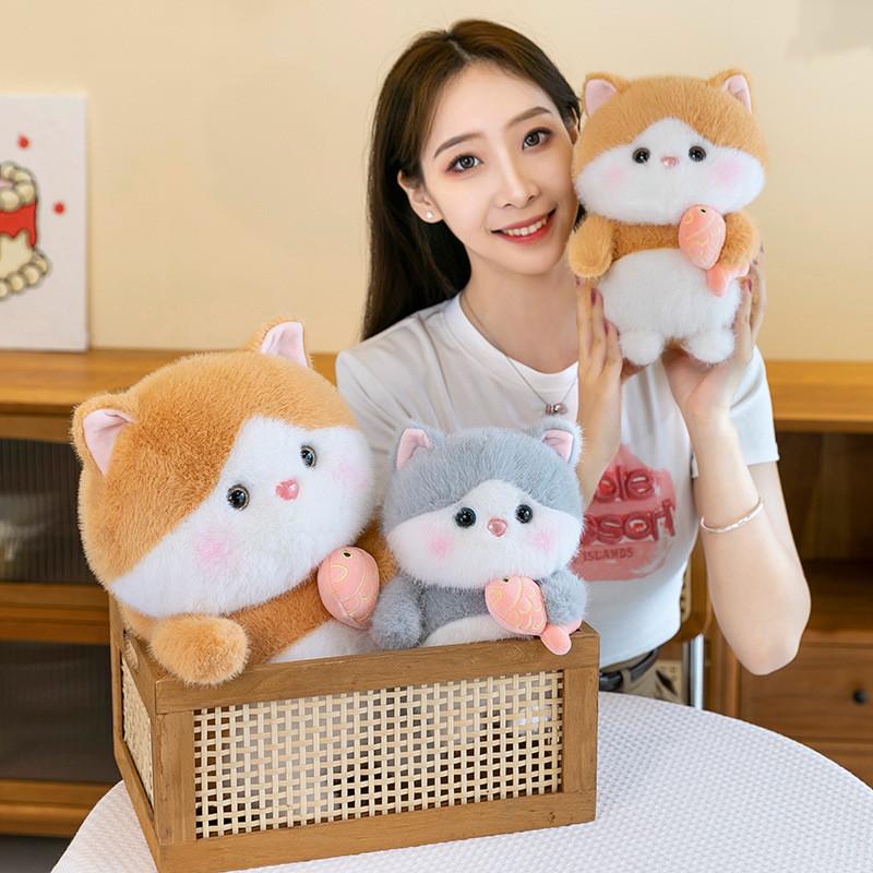 Adorable Plush Cat Doll Cute Fish Hugging Cat Stuffed Toy Pillow Gift For Kids