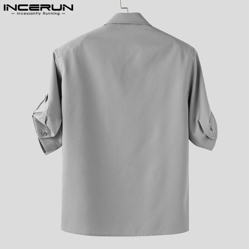 INCERUN 2PCS Men Outfits Lapel Neck Short Sleeve Buttons Shirt Long Straight Pants Sets