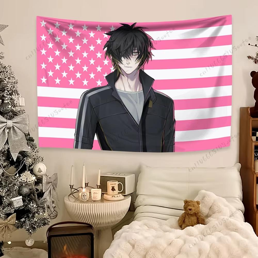 American Flag Anime Boy Wall Tapestry Bold Patriotic Design Aesthetic Trendy Room Decor for Otaku Internet Culture Fans