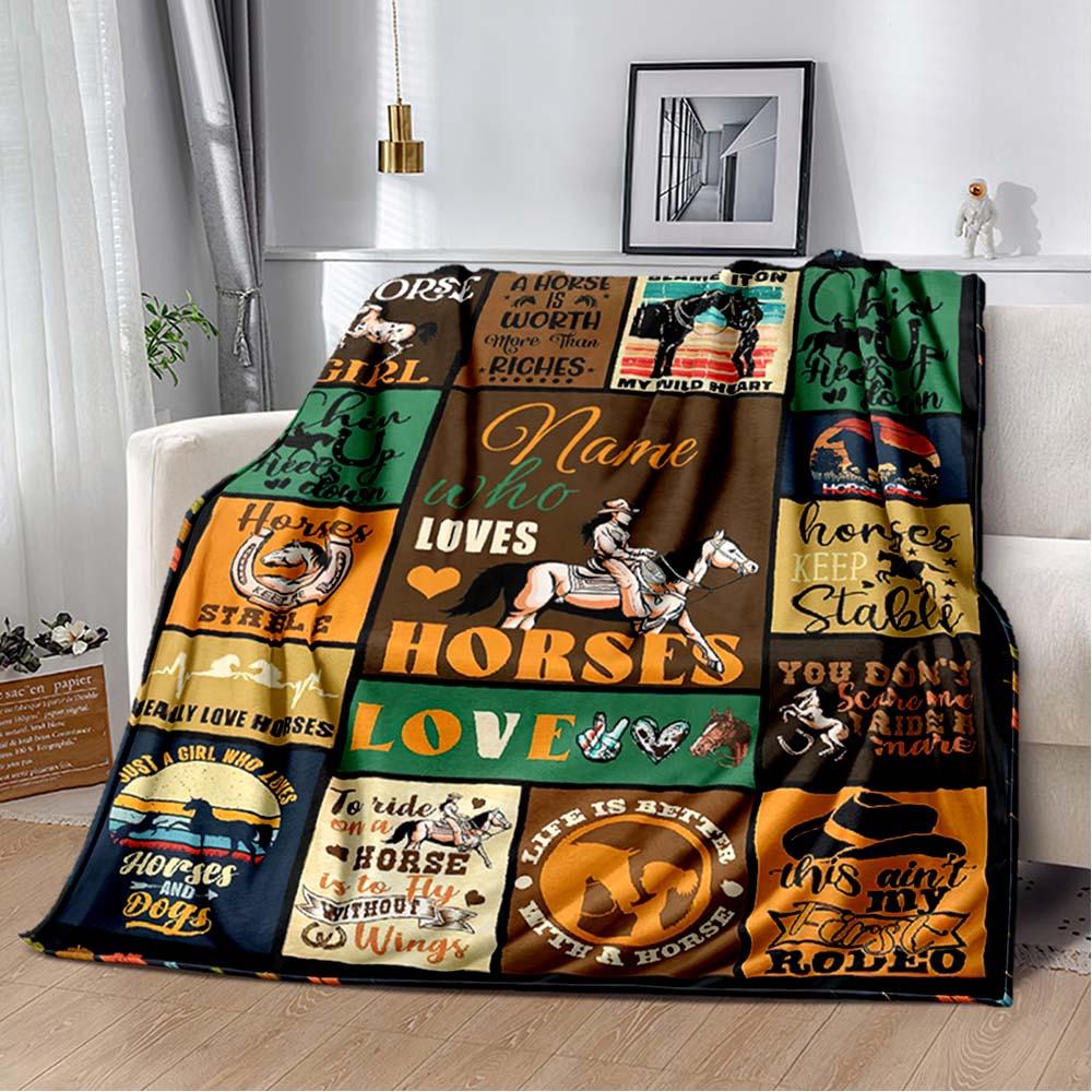 Horse Riding Customize Your Name Blanket Used For Chair Office Sofa Bed Camping Soft And Warm Giving Friends And Relatives Birthday Graduation Gift