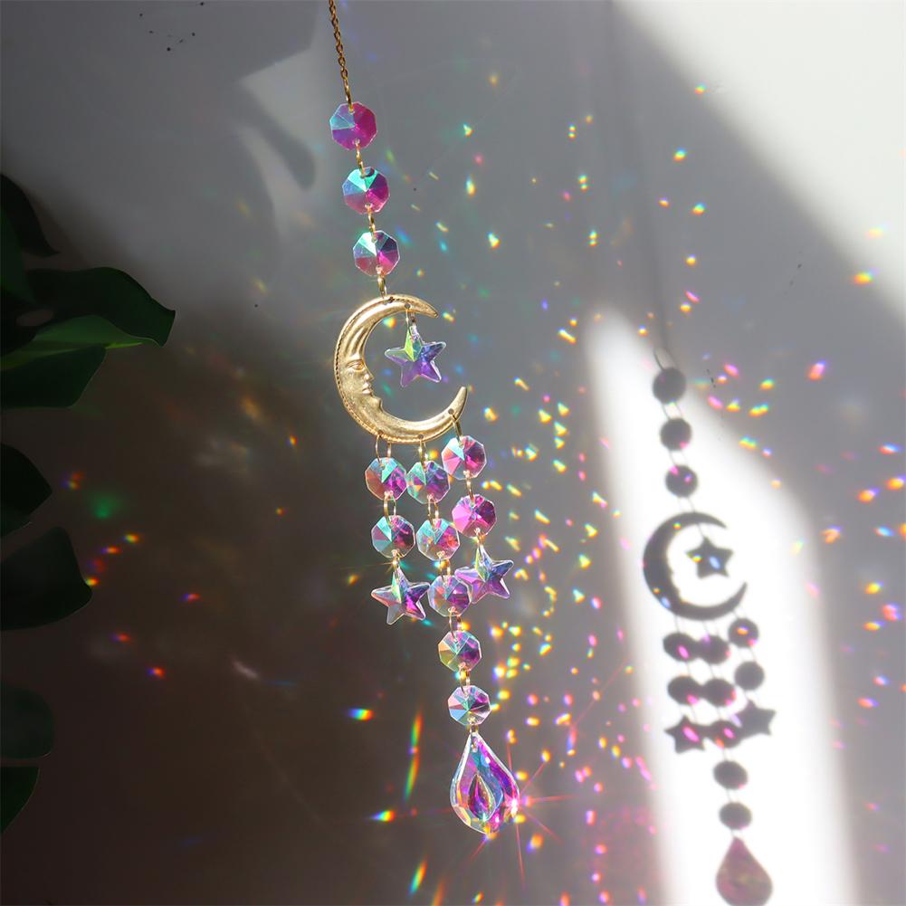 Butterfly Crystal Wind Chimes Moon Sun Catchers Prisms Pendant Light Catcher Rainbow Chaser Hanging Ornaments Home Garden Decor