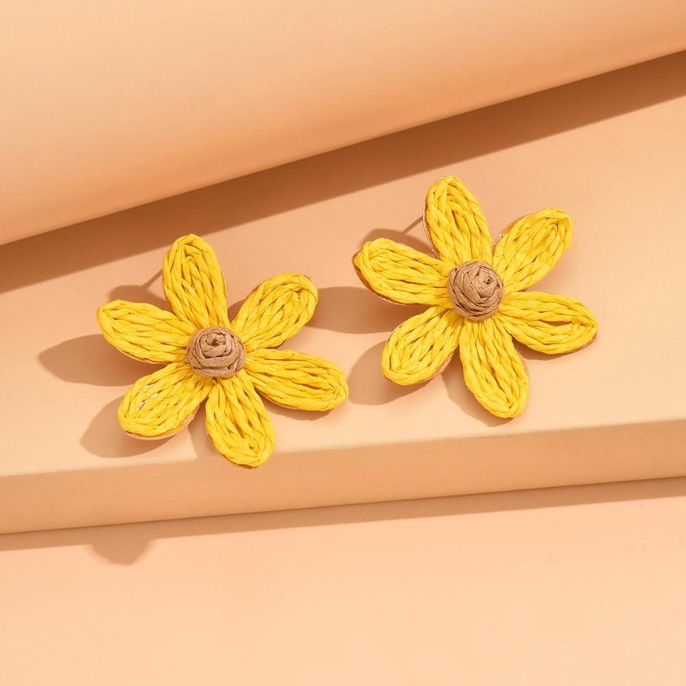 Ethnic Style Sunflower Earrings Raffia Flower Stud Earrings Sweet Weaved Ear Accessories Daily