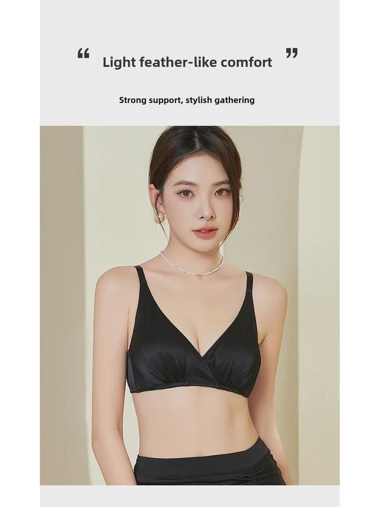 Бюстгальтер Tangge из двухслойного шелка со сборками - гладкий, без стали, тонкий, 19 момми