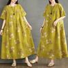 Summer Retro Cotton and Linen Round Neck Short Sleeved Dress, Women's Loose Skirt
