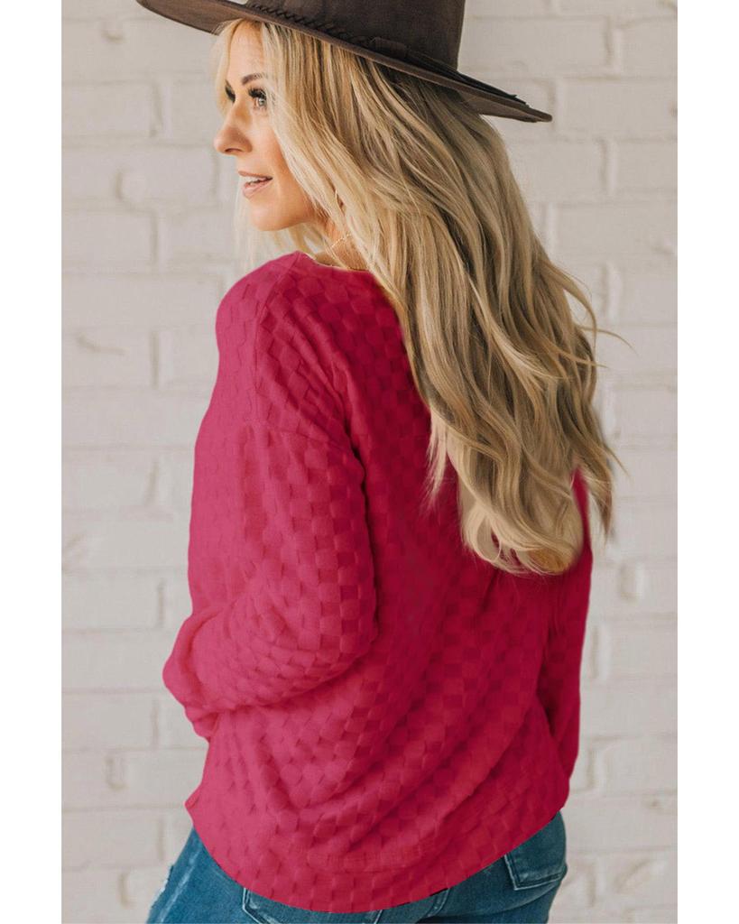 Azura Exchange Rose Red Solid Textured Thumbhole Sleeve Top