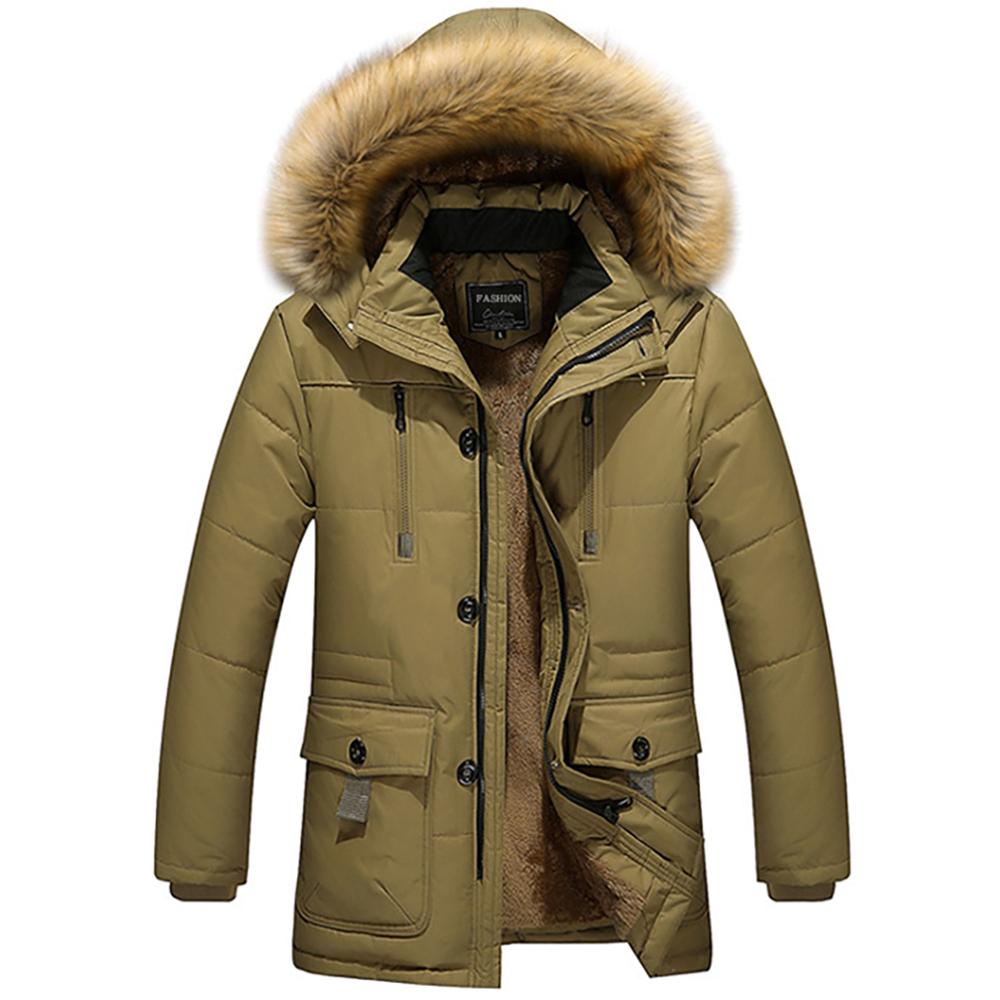 Winter Fashion Comfort Men's Collar Medium Length Plus Fleece Plus Large Size Hooded Cotton-Padded Jacket
