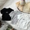 Летняя детская футболка с коротким рукавом для девочек, корейская детская футболка, вышивка, бант, облегающий крой