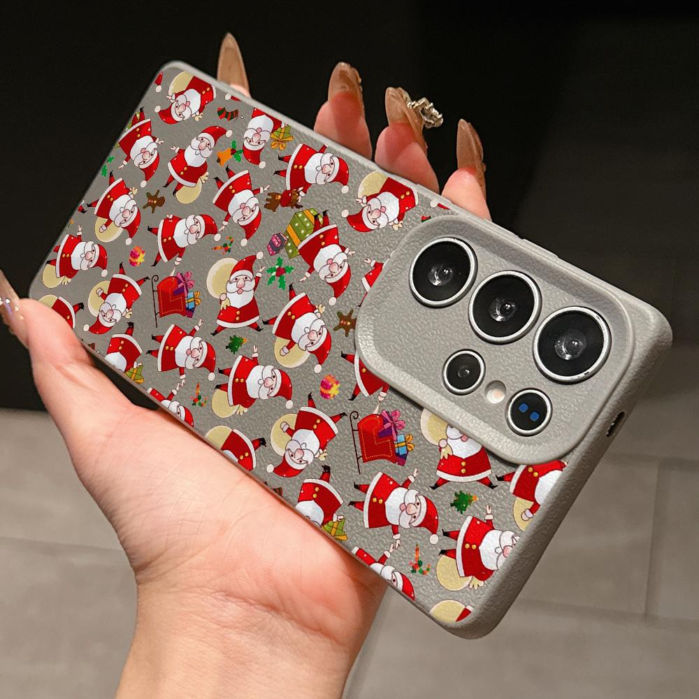 Samsung A07 Xiaomi Redmi 13C 14C для iPhone 17 Pro Max Infinix Realme Чехлы для телефонов Мягкий коричневый Кожаный узор TPU Чехол NY59 Санта Клаус С Новым Годом
