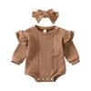 Боди для новорожденных девочек + шапка, одежда для младенцев, однотонный хлопковый комбинезон с круглым вырезом и длинными рукавами, весенне-осенняя одежда