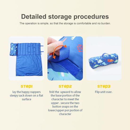 Toddler Nap Mat Soft Washable Roll-up Design Cartoon Print Kid Sleeping Mat with Removable Pillow Children Sleeping Bag