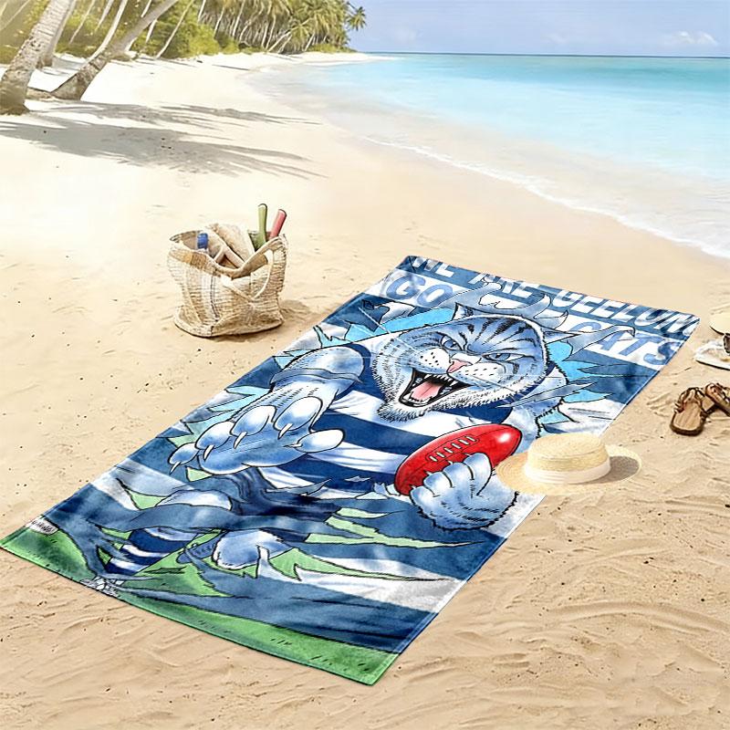 Geelong Cats Print Beach Towel, Large Soft Quick Dry Towel for Beach Camping Swimming
