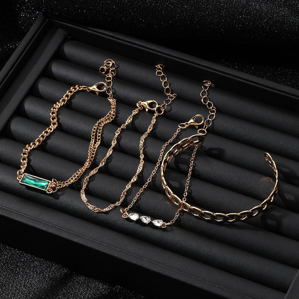 Роскошный браслет для вечеринки в ночном клубе, очаровательный сексуальный браслет для девочек, сто ювелирных изделий, подарок, прямоугольный изумрудный браслет с бриллиантами, набор из 4 золотых браслетов