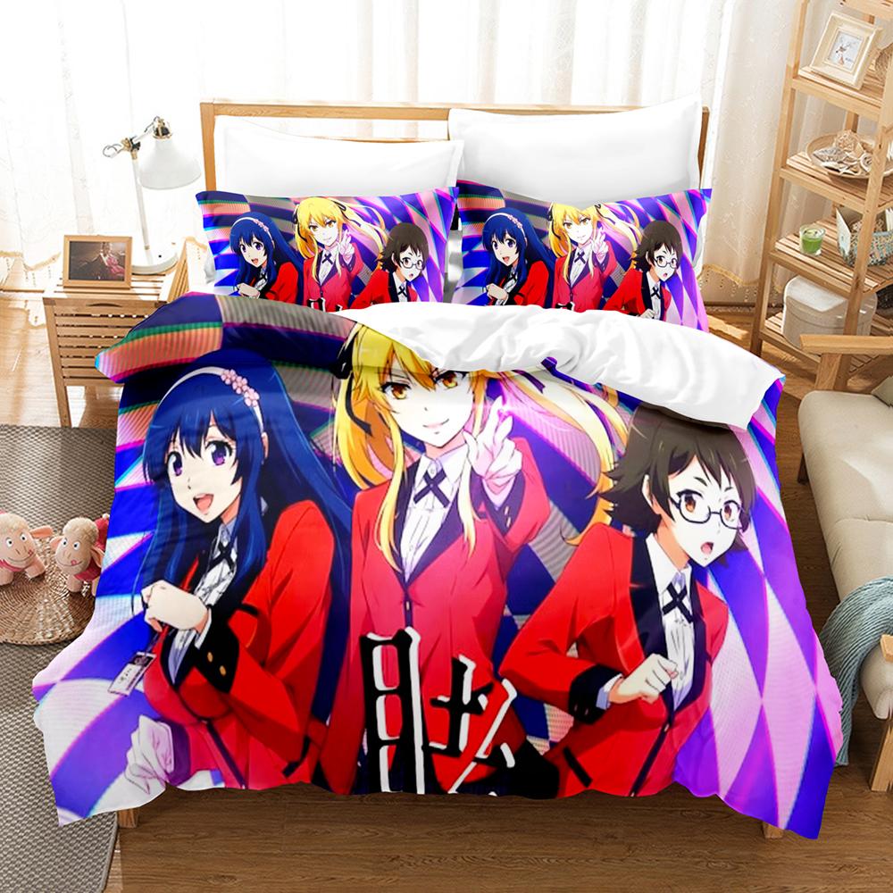 Kakegurui Юмеко Джабами Комплект постельного белья Большое лицо Аниме-персонаж Красный Черный Школьная форма Принт Пододеяльник Все размеры Настраиваемый