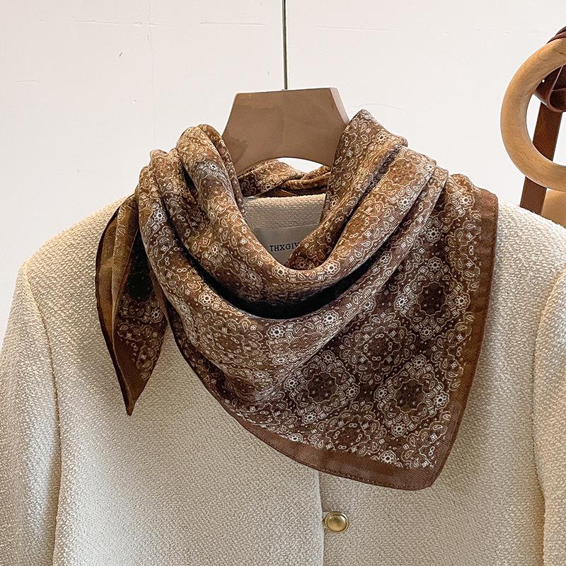 Women's French Red Cotton Silk Blend Scarf – 70CM Neck and Headscarf, Spring/Autumn Fashion Accessory