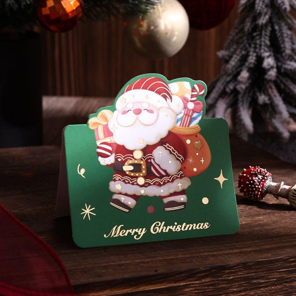 Поздравительные открытки с венком из золотой фольги, праздничные семейные открытки с Сантой, новые открытки «Счастливого Рождества» на зиму