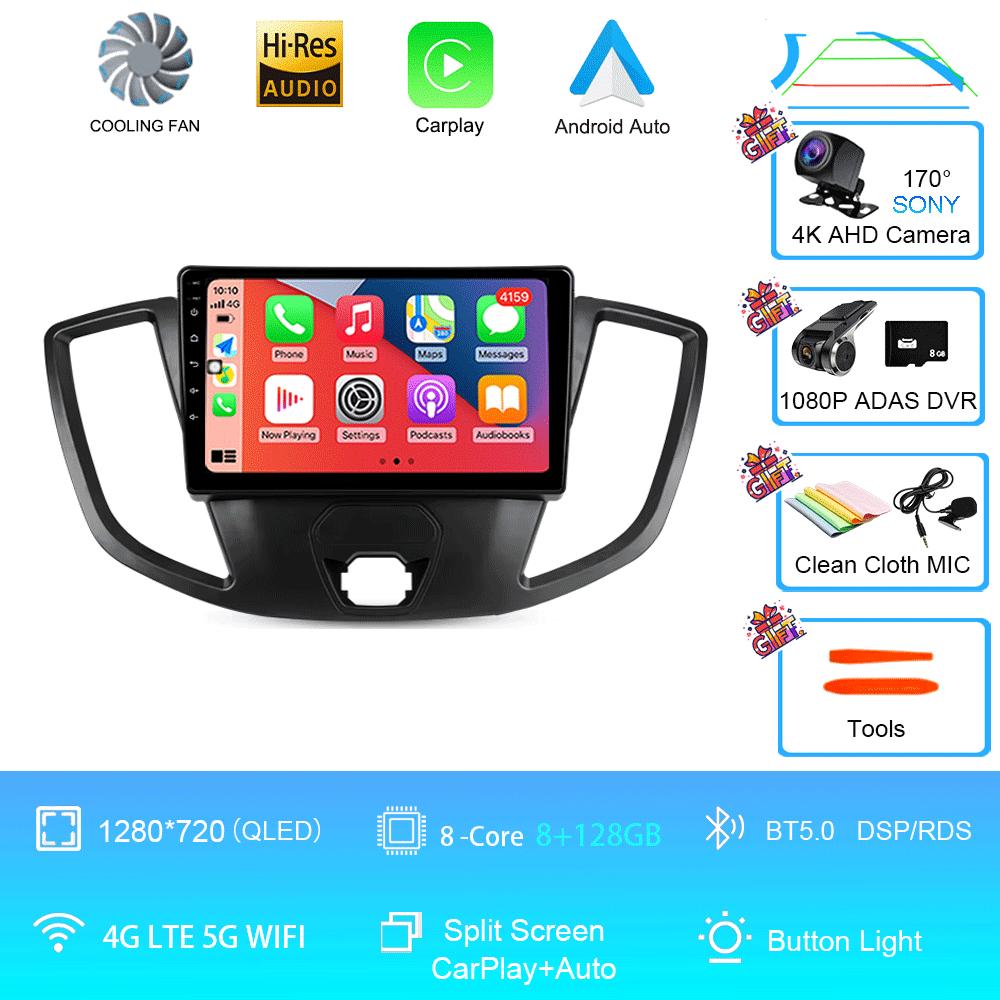 Автомобильное радио Android 14 для Ford Transit 2015 2016 2017 2018 Carplay Мультимедийный видеоплеер GPS Стерео 2din WIFI+4G BT QLED Экран
