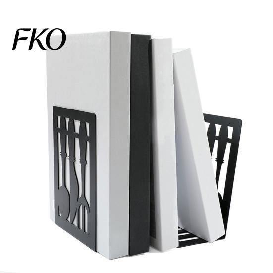 Cutlery Bookends 1 Pair Kitchen Metal Decorative Bookend for Shelves, Heavy Duty Non-Skid Book Cooking Theme Holder Stand, Black Support Stopper