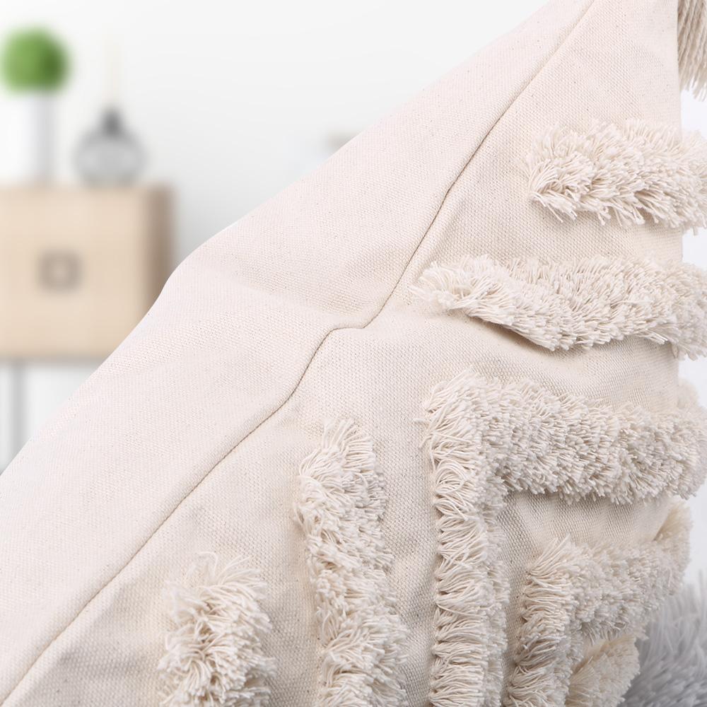 Наволочка ручной работы из тканого материала с бежевыми кисточками, наволочка в стиле бохо с кисточками, украшение для дивана и гостиной, домашний декор