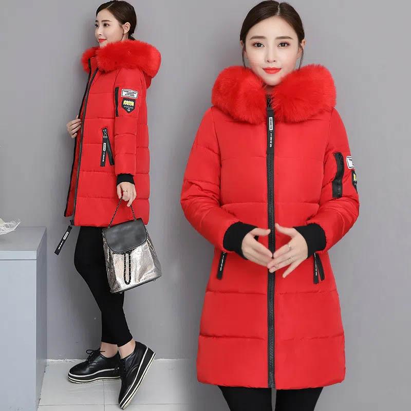 Women's Winter Cotton Padded Jacket Mid-length Praka Slim Fit and Thin Big Fur Collar Padded Jacket Down Coat Thicken Outwear