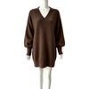 Womens Oversized Knit Sweater Dress With Turn-Down Collar Long Sleeve Loose Fit Mid-Length Solid Color