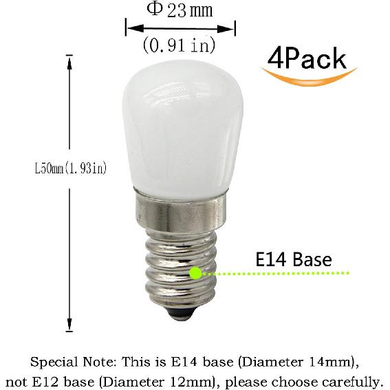 CTKcom 2W LED Refrigerator Bulb (4 Pack)-European E14 Base 15W Equivalent Daylight White 6000K 120V Lamp for Freezer Lighting,Home Lighting