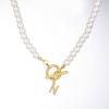 Zircon Crystal Initial A-Z Letter Pendant Necklace for Women Toggle Clasp Imitation Pearls Necklaces Wedding Jewelry Gift