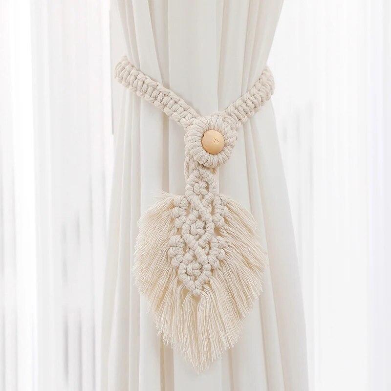 Handmade Braided Cotton Rope Curtain Fasteners Curtain Ties Tassel Leaf Curtain Ties Bohemian Style