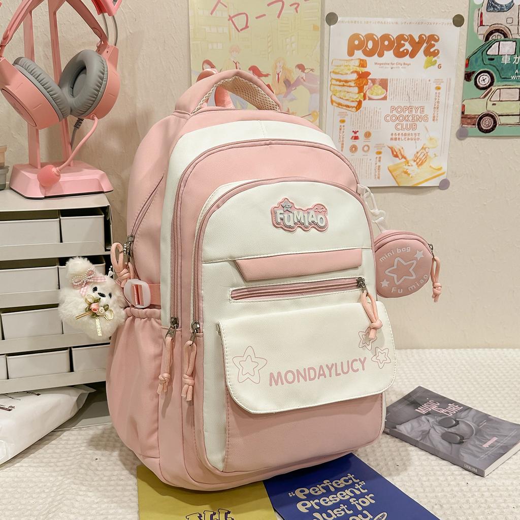 Schoolbag High-value contrasting color schoolbag Female dopamine contrasting color college style Primary and secondary school students 1st-1st