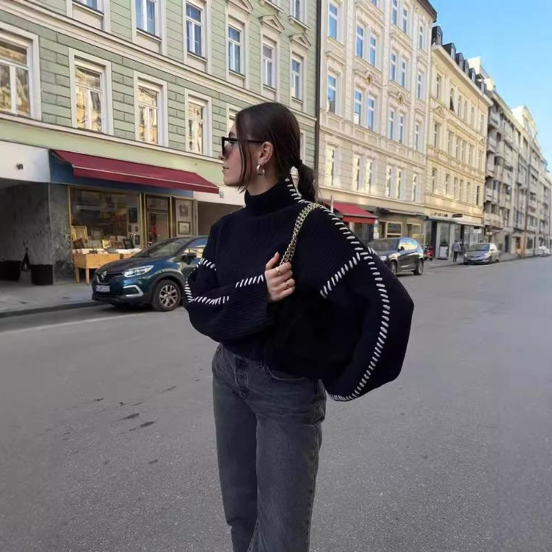 Autumn Winter Oversize Turtleneck Sweater Loose Slimming Casual Design Sense Fashion Knit Top Outerwear
