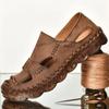 Summer Men's Leather Sandals Handmade Breathable Beach Shoes