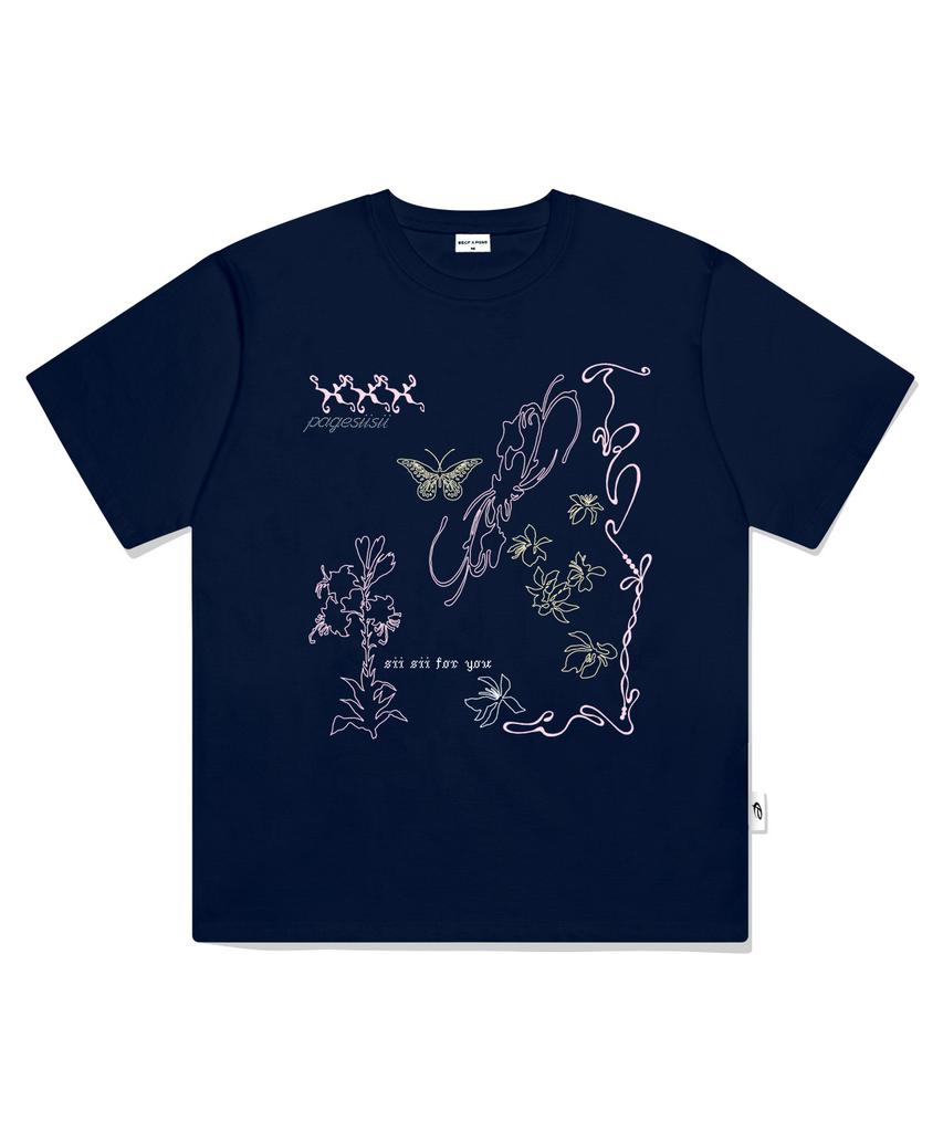 PAGESIISII Line Hand-Drawing Print Short Sleeve T-Shirt Black