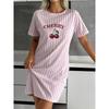 Женское полосатое платье с круглым вырезом, коротким рукавом, принтом из букв и вишен, платье-пижама с вишнями