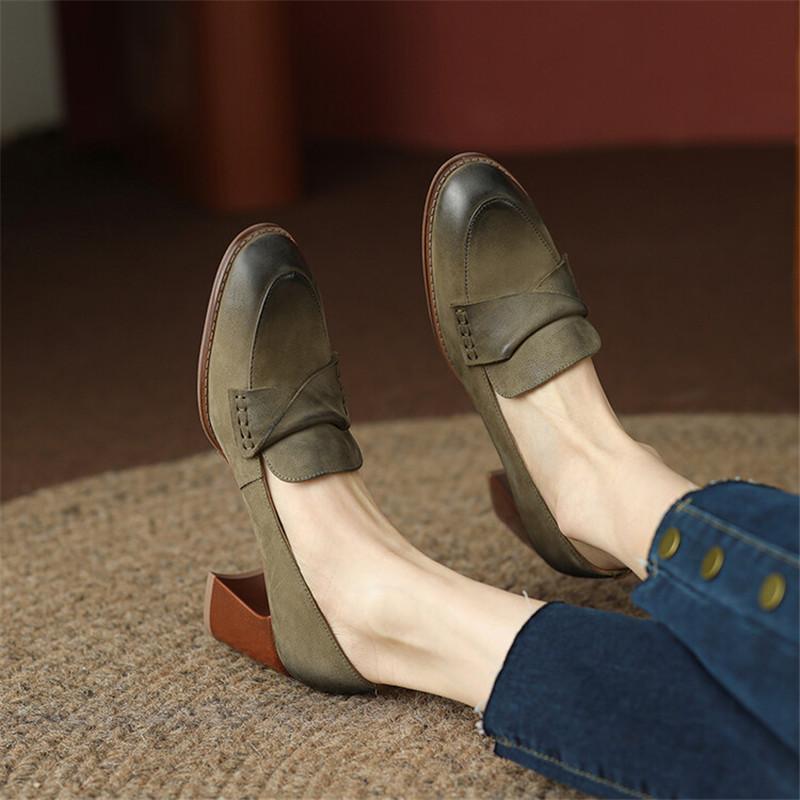 Fashion 2024 New Spring Summer Sheepskin Women Shoes Round Toe Women Pumps French Retro High Heels Loafers Shoes for Women Ladies Shoes
