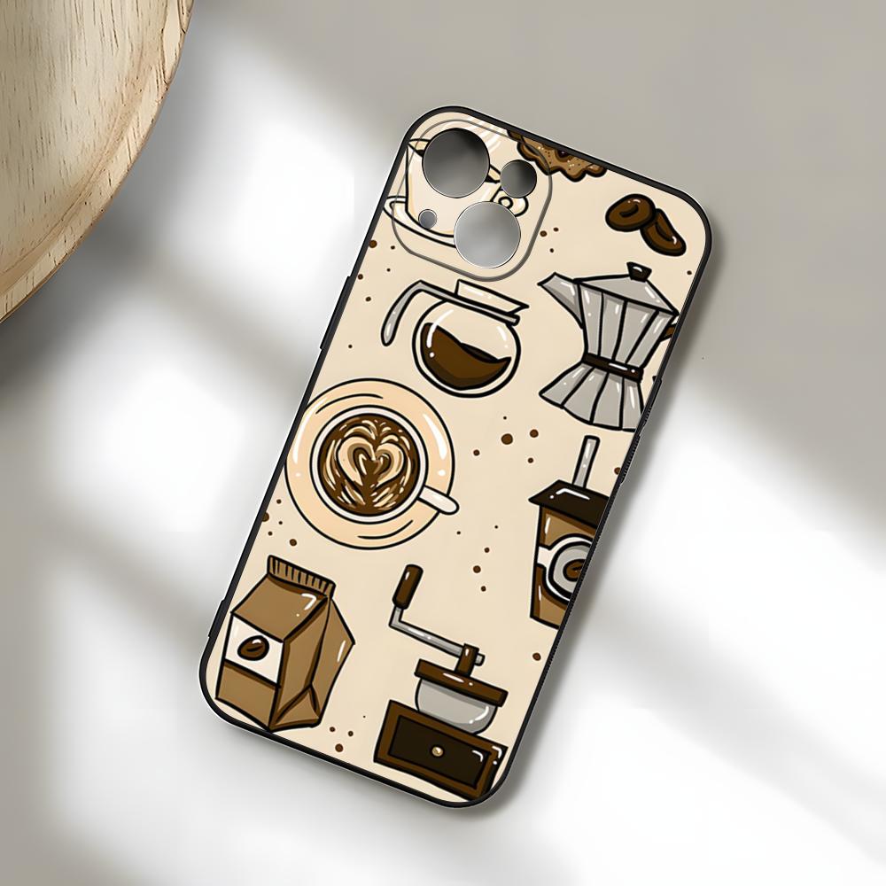 Чехол для телефона с рисунком 'Кофе-арт' для iPhone 17 Pro Max 15 Pro 16 14 Plus 12 13 Mini 11 Pro, противоударный, мягкий