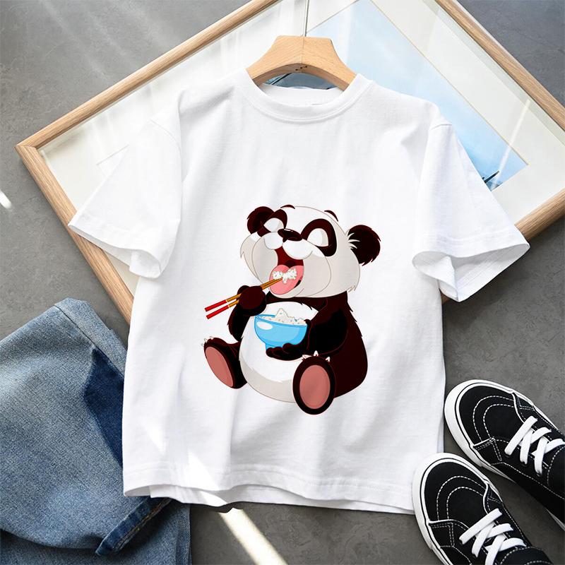 Cute Panda Printed Dinosaur T-shirt For Boys Girsl Summer Outfit Tops Kids Casual T Shirt Kawaii Children Short Sleeve Clothes