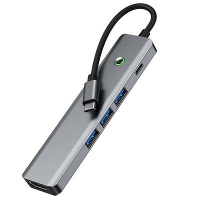 Адаптер-хаб 6 в 1 - USB-C на HDMI 4K - PD 100 Вт - Светодиодный индикатор - 3 порта USB 3.0