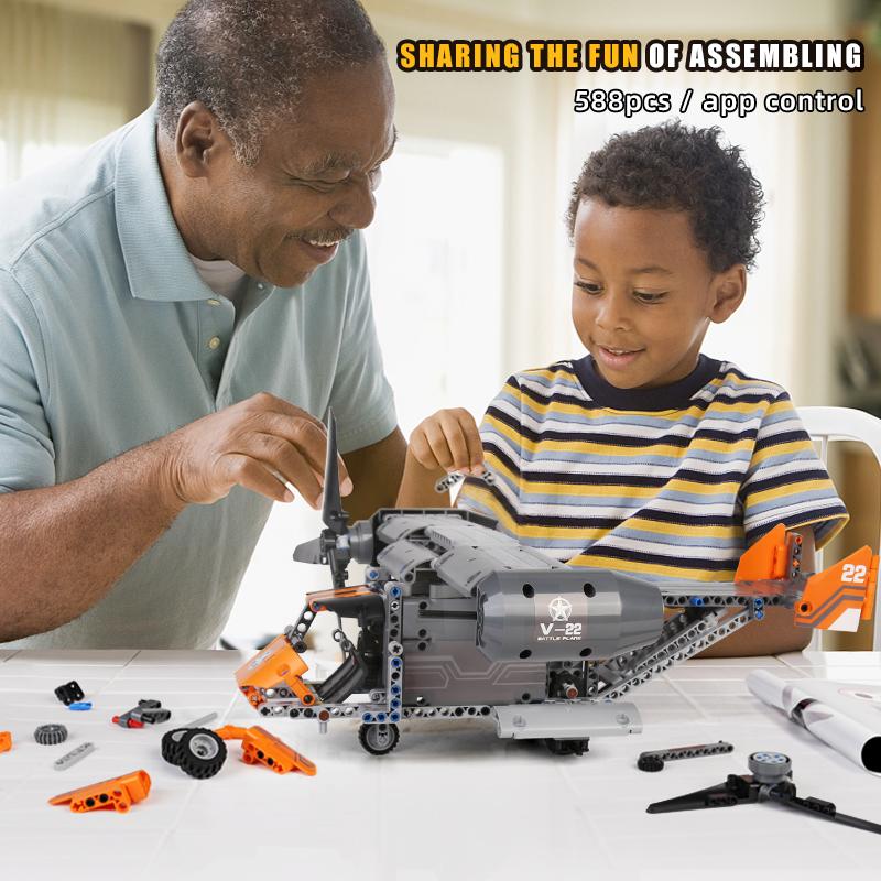 MOULD KING 15043 Technical Building Blocks For Boys RC Car Motorized Boeing Bell V22 Osprey Plane Model MOC-10855 Bricks Kid Toy