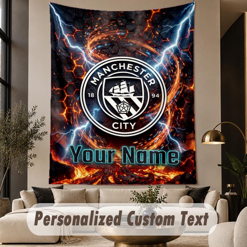 Custom Text Tapestry Manchester City Print Wall Tapestry Indoor Living Room Wall Decor