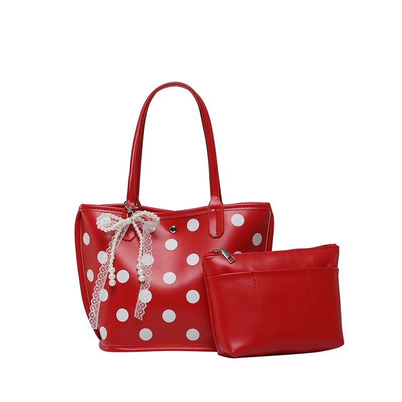 Милая сумка в горошек с бантиком, милая портативная сумка большой вместимости для поездок на работу, свежая и милая женская сумка через плечо