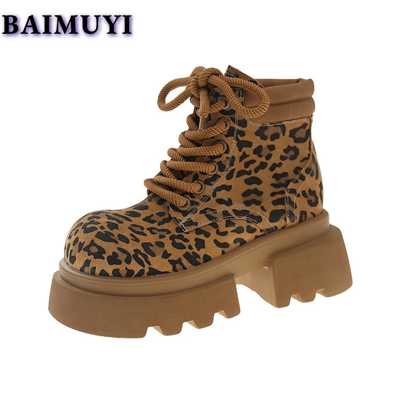 Леопардовая платформа высокие каблуки женская обувь брендовые ботильоны 2025 тренд дизайнер повседневные походные ботинки челси новые туфли-лодочки Mujer Botas