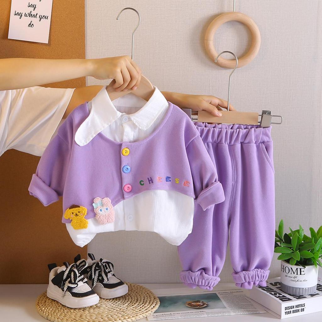 Комплект из 3 предметов с длинным рукавом для девочек 0-5 лет, Милый комплект для девочки, Одежда с мультяшным принтом для маленьких девочек