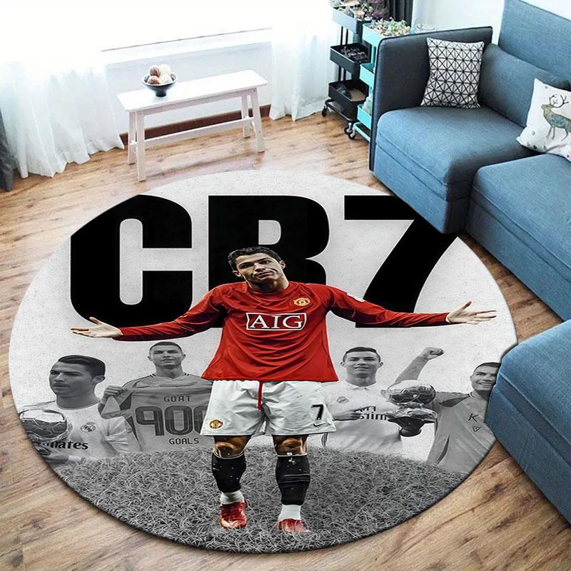 Круглый ковер CR7, Ковер для гостиной, спальни, дивана, игровой комнаты, Нескользящий коврик