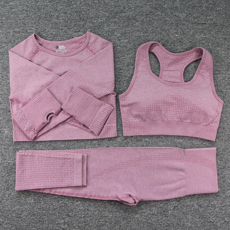 Бесшовный женский комплект для йоги, 3/5 шт., спортивная одежда для тренировок, одежда для спортзала, укороченный топ с длинными рукавами для фитнеса, леггинсы с высокой талией, спортивные костюмы