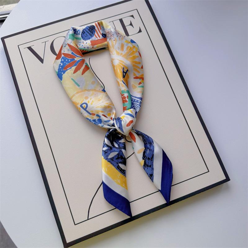 New Hundred Hundred Satin Letter Print Neckerchief 70×70 Silk Scarf Small Square Scarf High Sense of French Scarf