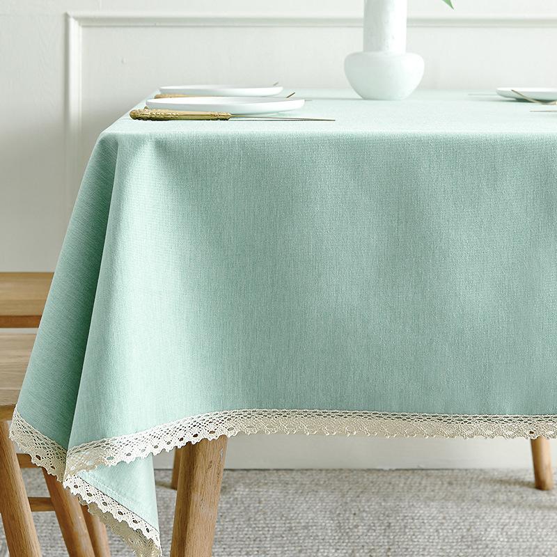 Solid Color Cotton Linen Tablecloth Lace Hanging Tassel Edge Breathable Wear-resistant Versatile Cover Dining Table Coffee Table